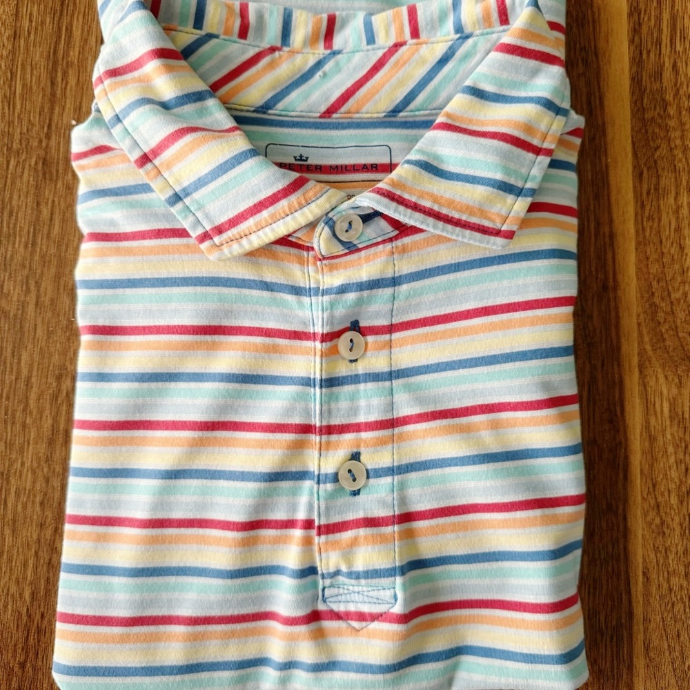 Peter Millar colorful striped polo shirt size small